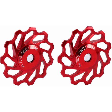 2 x Poulie de dérailleur vélo en alliage CNC, compatible VTT et vélo de route, 11 dents rouge (1/5)