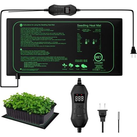 Tapis chauffant pour plantes - Avec thermostat - Régulation digitale de température - Pour semis et plantes - 25 x 52 cm - Tapis de culture (1/5)