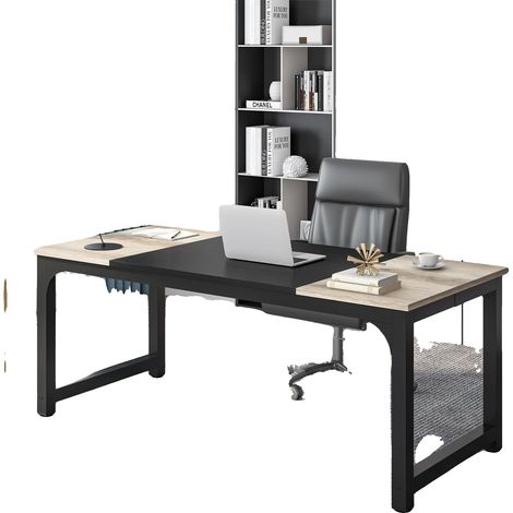 Scrivania per computer, struttura robusta, facile da montare, grigio e nero (1/2)