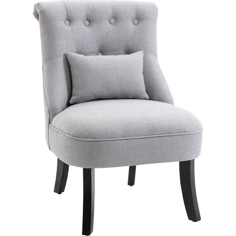 HOMCOM Sessel Wohnzimmer Relaxsessel Loungesessel Ruhesessel mit Rückenkissen, Holzbeine, Lesesessel mit Leinenoptik, Polstersessel für Schlafzimmer, Grau