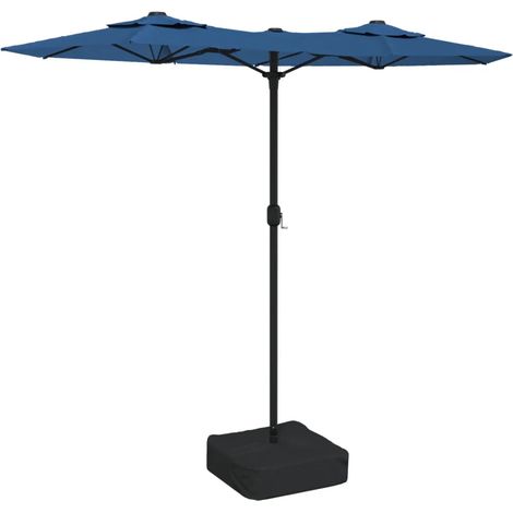Ombrellone da giardino a doppia testa design elegante 316 x 145 cm protezione UV atmosfera romantica in poliestere azzurro 020047399