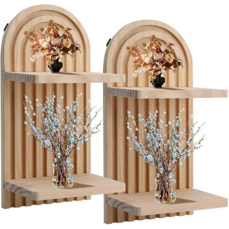 Set aus 2 Wandregalen aus Holz im Mid-Century-Modern-Boho-Stil, doppellagig, schwebende Hängeregale für Wohnzimmer, Schlafzimmer, Badezimmer (1/5)