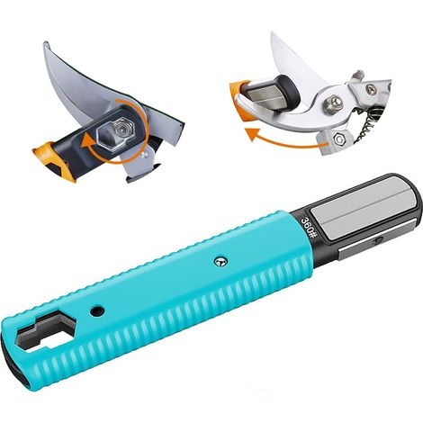LOLLANDA Affûteur portable pour sécateurs et outils de jardin — Pierre à affûter double fonction pour couteaux et ciseaux avec clé intégrée — Outil polyvalent pour l'affûtage des lames (Bleu) (1/5)