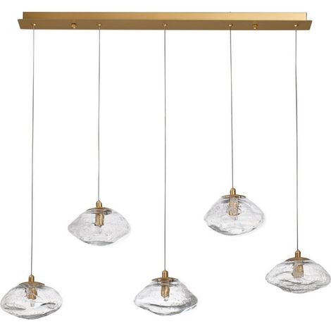 Merano Kildonan Plafonnier 5 Barres Lumineuse Laiton Métal Doré Verre Clair Soufflé LED G9