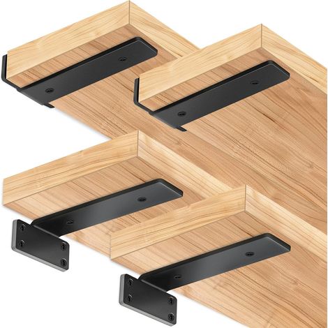 Lot de 4 supports d'étagère, supports d'étagère robustes en forme de L pour fixation murale, supports d'étagère invisibles, supports d'étagère flottants pour chambres, bureaux, cuisines, capacité de c