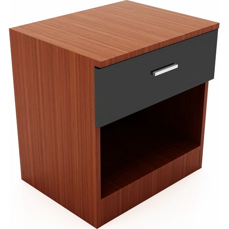 ELEGANT Black/Walnut High Gloss Bedside Cabinet Nightstand Table Storage Shelf with Bin Drawer for Bedroom,Livingroom and Home Storage Organizer (1/5)