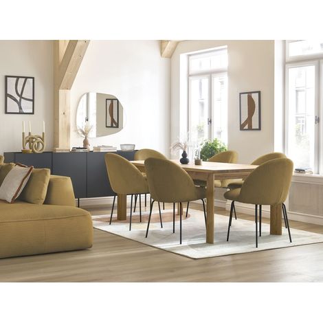 BOBOCHIC - Chaise LALIE tissu velours côtelé et pieds métal noir Jaune (1/5)