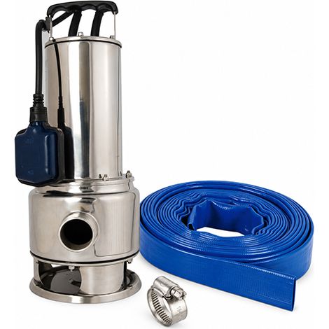SPIDO - Kit Pompe d'Évacuation Eaux Chargées ECC PRO 300 - 1200 W - 19,5 m3/h - Tuyau Plat 25 m D40 mm + 2 Colliers Inox
