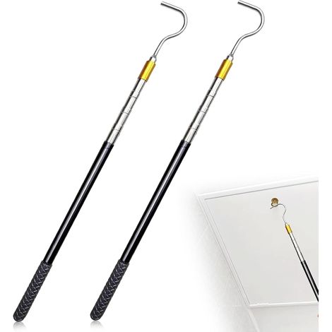 Lot de 2 Tiges Télescopiques avec Crochet, Tige en Acier pour Voile d’Ombre, Crochet de Bateau, Ouverture Store, Poignée Antidérapante, Extensible et Réglable, Usage Multifonction (1/5)