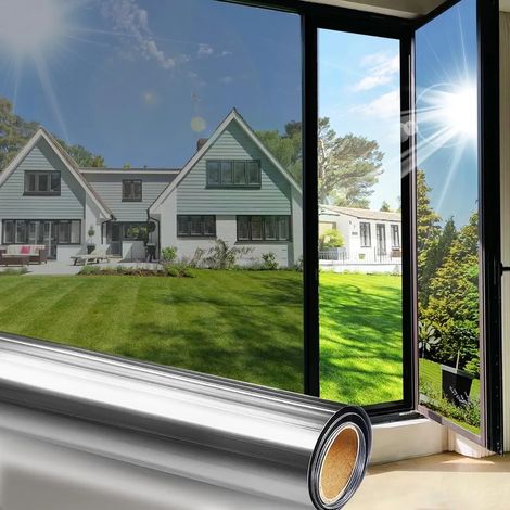 Film de protection solaire 50500cm, film adhésif isolant thermique pour vitres, film réfléchissant de protection de la vie privée (argent) (1/5)