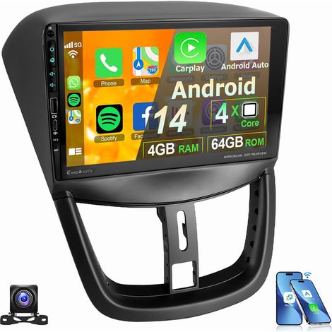 Apple CarPlay Pour Peugeot 207 CC 2006-2015 Android 14 Autoradio GPS USB RDS Type-C 2+32G CAM
