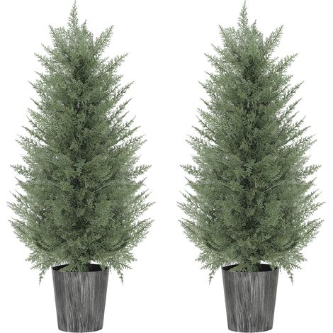 Set di 2 grandi cipressi artificiali da 90 cm, piante artificiali in vasi di plastica verde (15 x 15 x 90 cm).