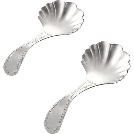 Dos cucharillas de té con forma de concha - 10,5 x 5 cm - Acero inoxidable - Cucharillas - Accesorios para juego de té - Universal - Plateado (1/5)