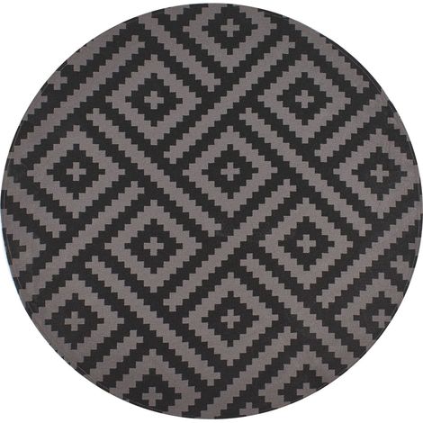 Tappeto rotondo per interni e per esterni con motivo geometrico ⌀ 120 cm nero e grigio Ajmer