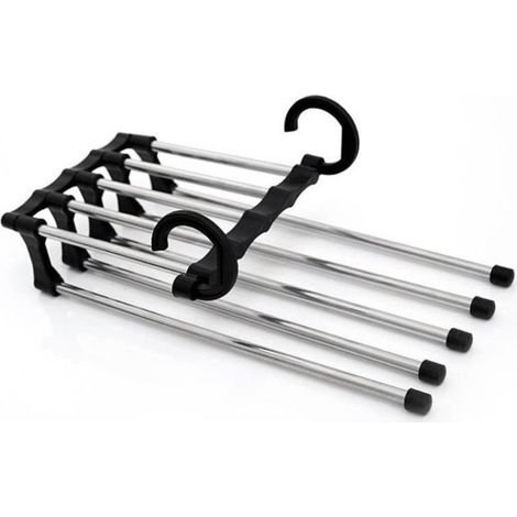 Percha para pantalones negra, retráctil, plegable y multifuncional.