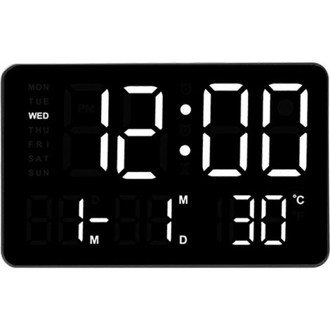 Horloge de bureau moderne à LED de 10,5 pouces avec affichage de la date, du mois et de la température, lumières LED colorées, convient aux chambres et aux salons, lumière blanche, boîtier noir. (1/5)