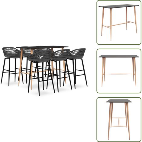 7-tlg. Bar-Set Schwarz und Grau - Bar Set - Bartisch - Barhocker - Kücheninsel - Wohnzimmer Dekoration (1/5)