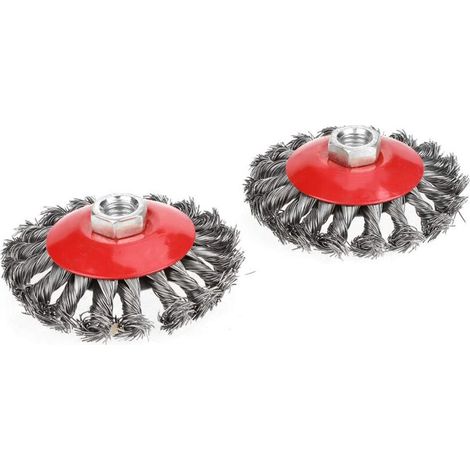 Paquet de 4 brosses métalliques de nettoyage, brosses coniques pour meuleuses d'angle, brosses à grain en acier en spirale, 100 mm, M14 (1/3)