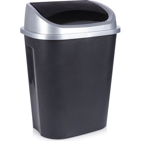 Cubo de basura de 50 litros con tapa giratoria en material negro duradero
