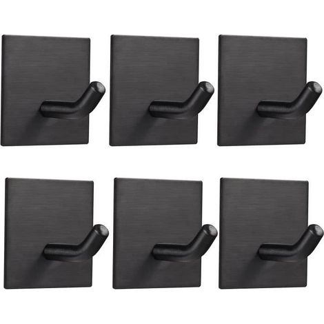 6 Pièces Crochet Adhésif Mural, Porte Serviette auto-adhésif 3M en Acier Inox Imperméable Antirouille sans Perçage, Noir (1/4)