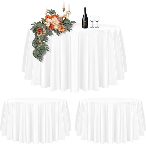 Lot de 2 Nappe Ronde Blanche Tissu de 305cm, Imperméable et Lavable Nappes pour Tables Ø150-240 cm,Grande Nappe Ronde en Polyester pour Fête Mariage Buffet Camping Restaurant (1/5)