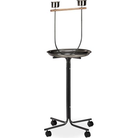 Perchoir pour oiseaux XL mobile avec gamelles 90 x 60 x 60 cm en bois naturel (1/5)