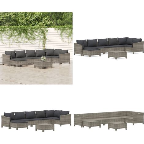 8-tlg. Garten-Lounge-Set mit Kissen Grau Poly Rattan - Gartenlounge - Rattan (1/5)