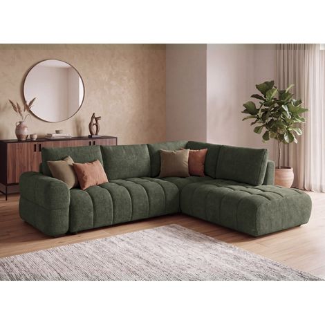 Canapé d'angle convertible avec coffres en velours texturé vert (1/5)