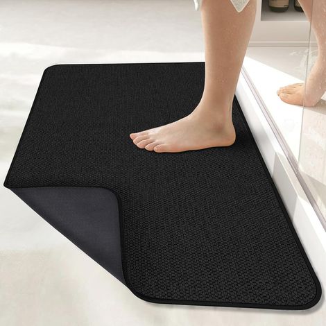 Tapis de salle de bain avec envers en caoutchouc, antidérapant, absorbant, adapté à la salle de bain/douche - noir, 80120 cm
