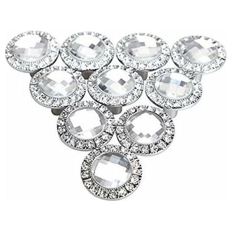 QORVA-10pcs 30mm Bouton Porte Ronde Argent 30mm Poignée Cristal Scintillant Strass Bouton de Poignée Armoires de Cuisine Cabinet Portes tiroirs Boutons