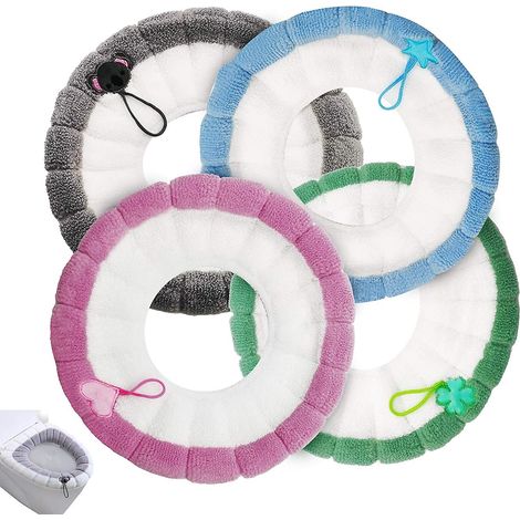 Set mit 4 dehnbaren WC-Sitzkissen aus Stoff – Warmer, waschbarer Schutzbezug (1/5)