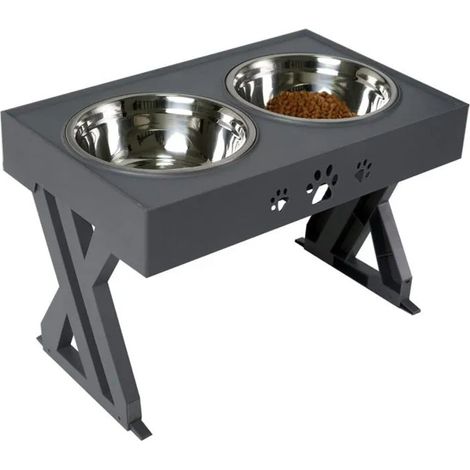 Gamelle surélevée pour grands chiens, réglable sur 3 hauteurs, support noir (1/5)