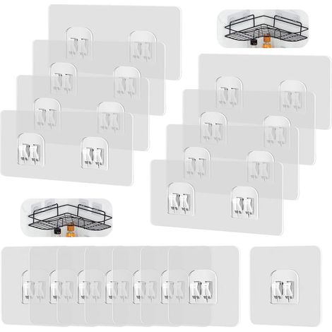 16 Pièces Crochet Adhésif Transparent,Crochet Autocollant Douche,Crochets Mural Sans Percer,Accroche Adhesive Salle De Bain,Accroche Murale Cuisine Waterproof,Crochets Adhesifs Muraux (1/5)