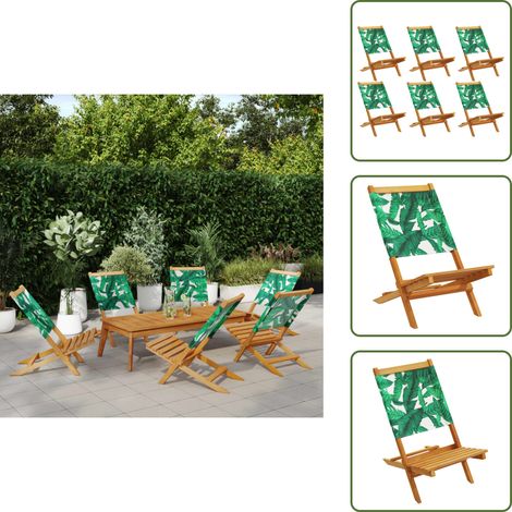 Gartenstühle 6 Stk. Klappbar Grün Stoff und Massivholz - Klappstuhl - Gartenstuhl - Esszimmerstuhl - Holzstuhl - Akazienholz (1/5)