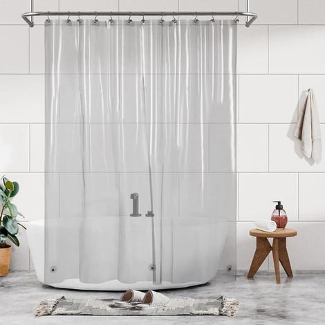 Rideau de douche - Rideau de douche transparent noir de qualité supérieure en PEVA avec 3 aimants et œillets métalliques, imperméable et léger, tailles standard pour (1/5)