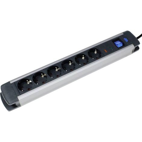 AS Schwabe 18366 Multipresa con protezione da sovratensioni Nero, Argento Schuko 1 pz.