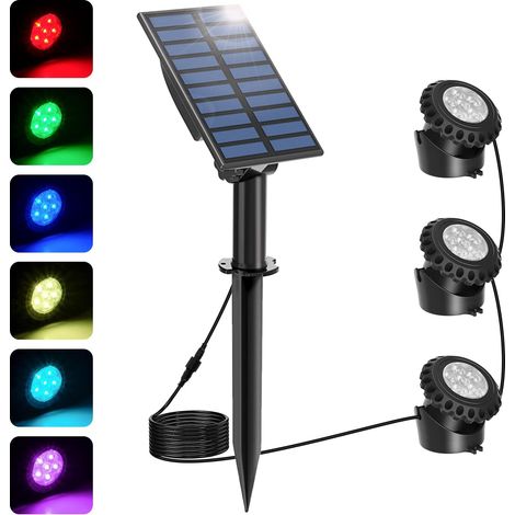ZOLGINAH Luces subacuáticas solares, 3 paquetes de luces subacuáticas solares, luces subacuáticas con 2 modos, cambio de color RGB, IP68 impermeable, luces subacuáticas ajustables (1/5)