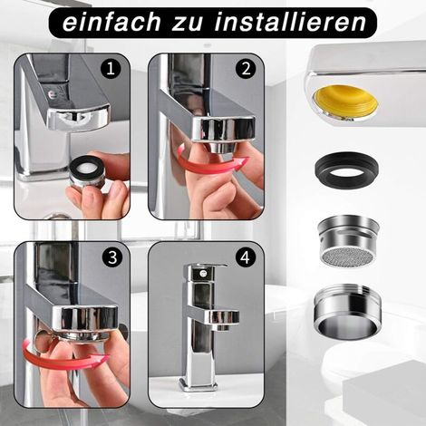 Mousseur Robinet M24, 6 Pièces Aerateur Robinet Economie Eau Avec Filtre en Acier Inoxydable et ABS, comprendre 8 joints et 1 clé à Mousseur chromée pour Robinet Lavabo de Salle de Bain et Cui (1/4)
