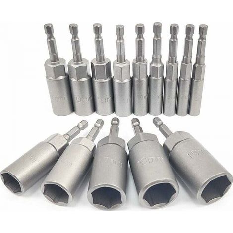 14 Pièces Douille Visseuse Approfondir, 6-19mm Adaptateur Hexagonal,Avec une douille visseuse a choc de 150 mm, Hexagonal Pour Tournevis à Écrou de pour Perceuse à Main, Douille Visseuse a choc (1/4)