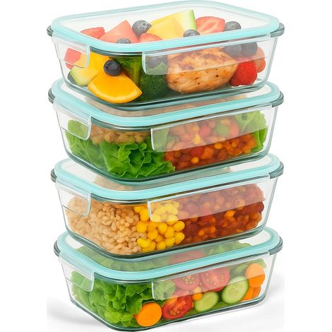 4 Boîte Alimentaire Hermétique, Verre Borosilicate, Couvercle 4 Fermetures, Micro-ondes Congélateur, Cuisine Voyage (1/5)