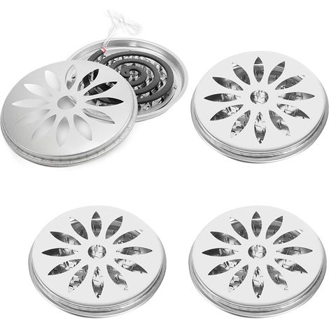 JSSEVN-4 Pcs Mosquito Coil Holder, Porte-Bobine en Acier Inoxydable, Porte-Bobine d'Encens avec Couvercle, pour la Maison, Le Jardin (1/5)