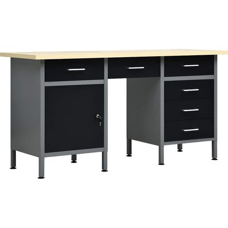 vidaXL Banco de trabajo de acero negro 160x60x85 cm (1/5)
