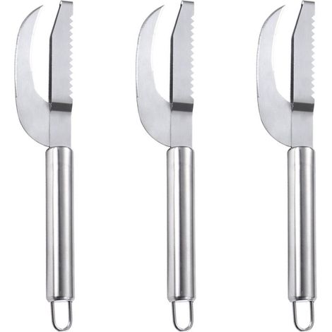 Écailleur à poisson/couteau à vider le poisson multifonction en acier inoxydable à manche rond pour la cuisine (lot de 3, taille unique) (1/5)