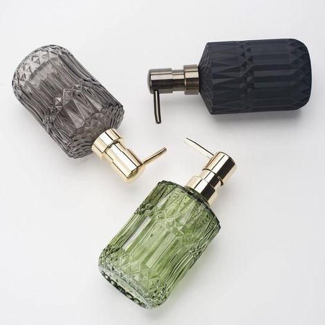 3 dispensadores de jabón de vidrio de 817,5/340 ml para baño y cocina，dispensador de jabón/loción de manos con bomba de ABS (verde，negro，gris) (1/5)