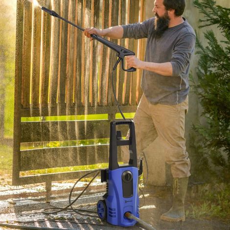 Nettoyeur haute pression 5 pièces sur roues, flexible haute pression de 6 m, 1800 W, débit d'eau max. : 510 l/h, pression de service : 150 bars, bleu (1/4)
