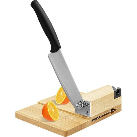 Cortador de biltong de acero inoxidable con base de madera, rebanador manual, cortador de pan, verduras, carne, cecina con base de madera, cuchillo de cocina (1/4)