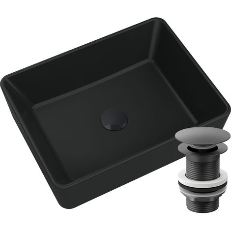 Lavabo en granit à poser Merano noir avec bonde clic-clac noire - Granitan (1/5)