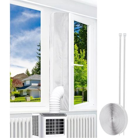 Joint de fenêtre 4 m pour climatiseur mobile, tissu universel avec fermeture éclair extra-forte, pour garder l'air frais à l'intérieur, blanc (1/5)