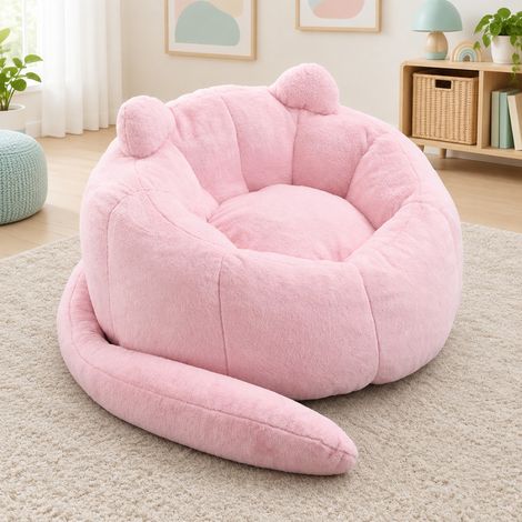 Canapé pouf adulte 200 x 112 x 77 cm sans installation en velours rose HAVRYA (1/5)