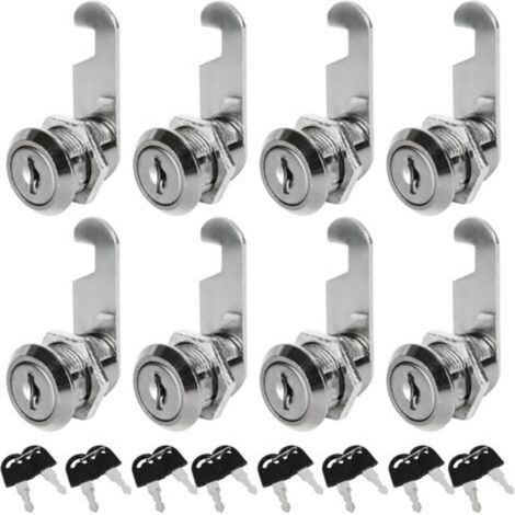 Set of 8 Universal Mailbox Locks, 20mm Cylinder Cam Lock, Zinc Alloy Cam Lock with 16 Keys for Drawers, Cabinets, Cupboards, Mailboxes, etc. (1/5)